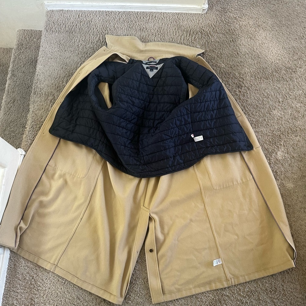 Men’s New Size m Medium Tommy Hilfiger Beige Long Vest Coat Peacoat primaloft - Picture 2 of 10